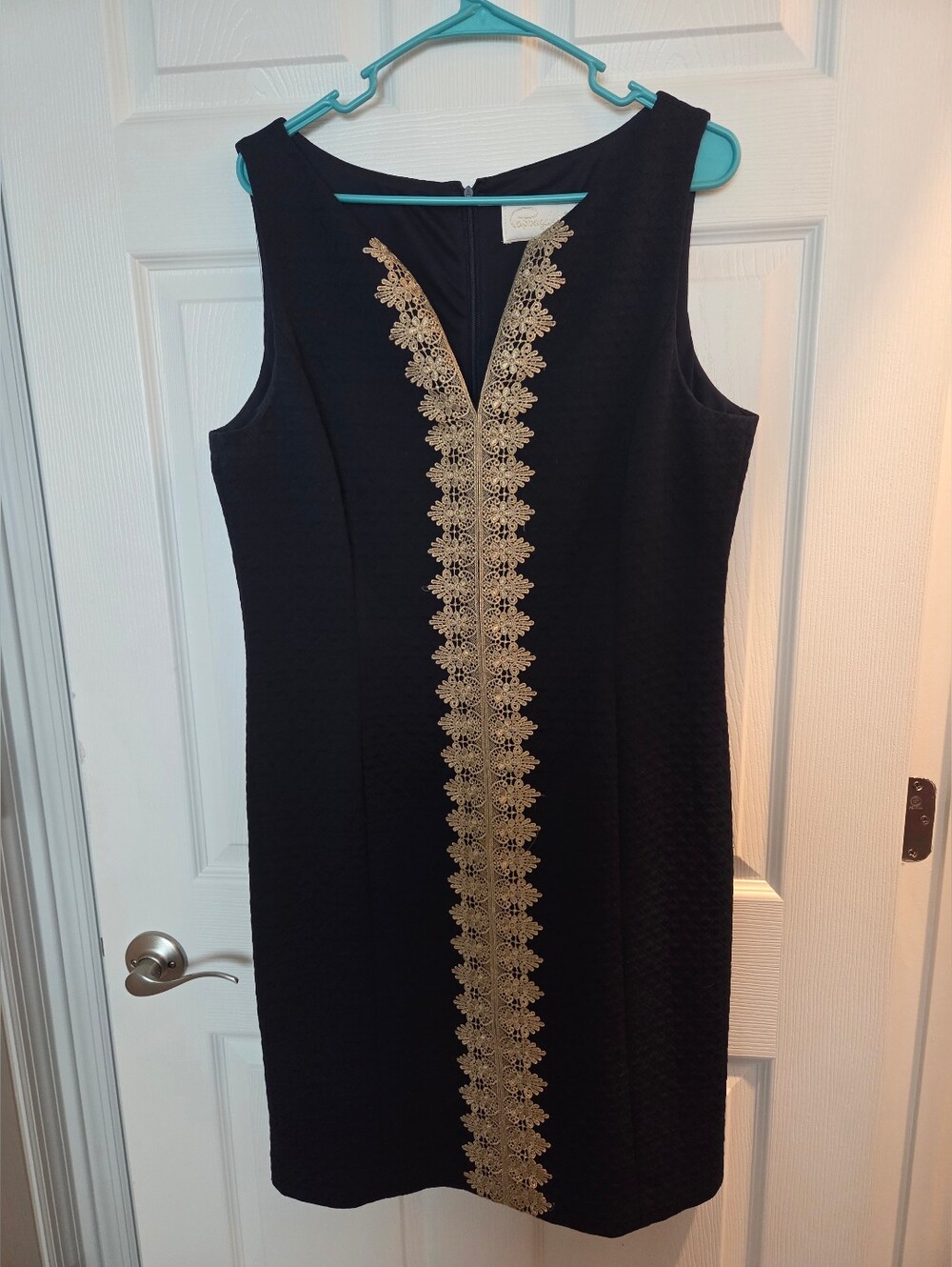 Nacy Sleeveless Dress with Gold Lace Trim, SIZE 12